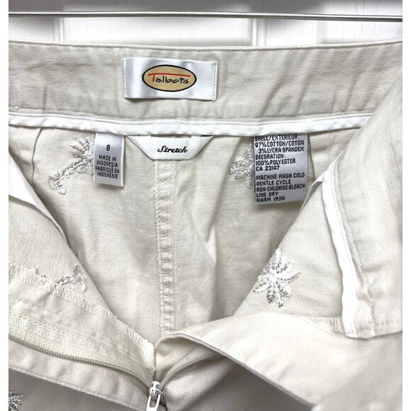 VTG Talbots Beige Bermuda Shorts, Palm Tree Embroidery, Women's Size 8 - Picture 2 of 5